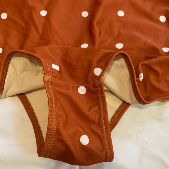 Roolee Mommy & Me Rust Polka Dot Swimsuit Set (M, 6/7, 4/5, 2T) - Picture 13 of 14